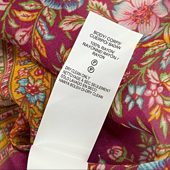 Lucky Brand NWT Sz XS Floral Border Blouse Sheer Multicolor Short Sleeve Top - Picture 7 of 9